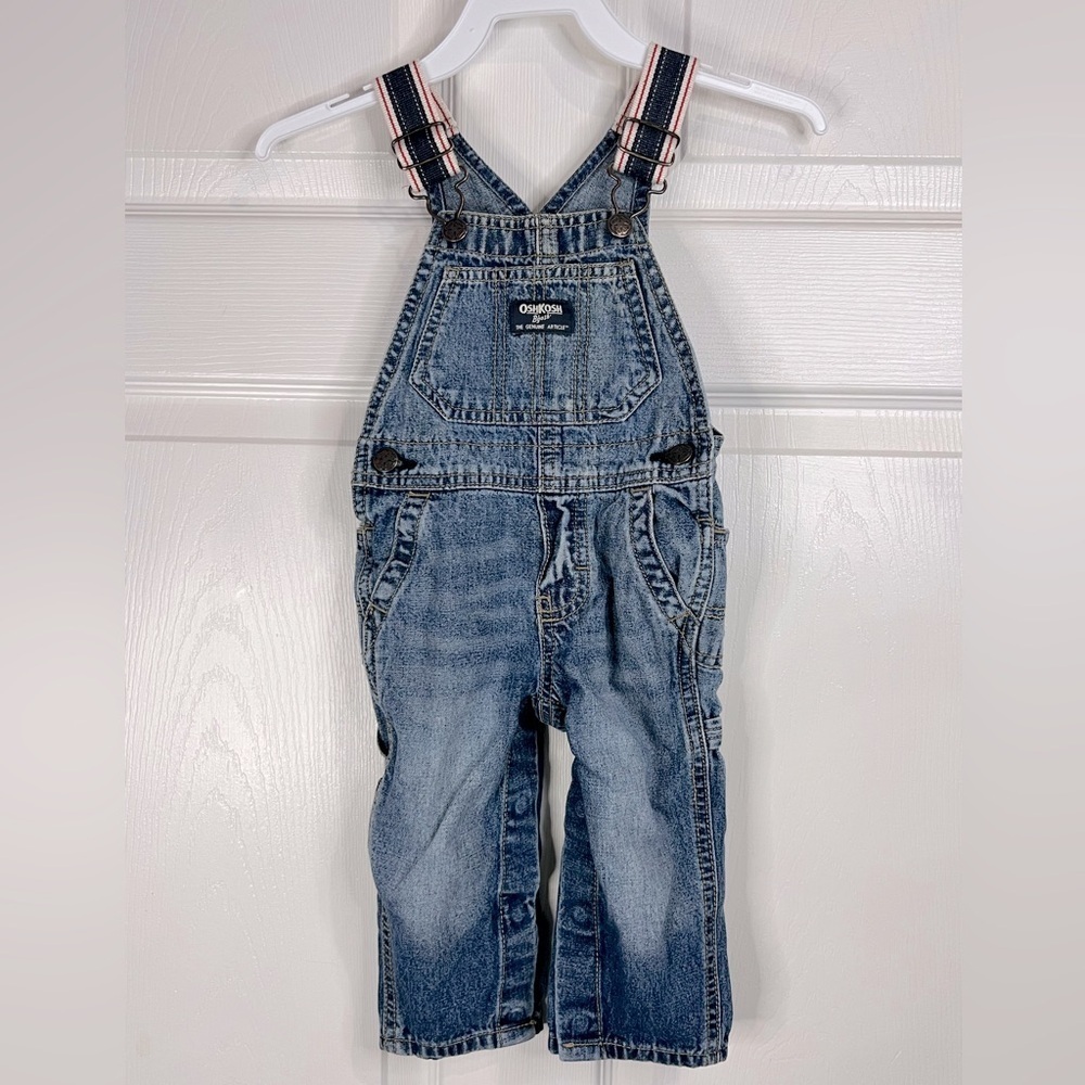 OshKosh B'Gosh Boys Vestbak Bib Overalls Blue Denim Nautical - Sz 9-12M